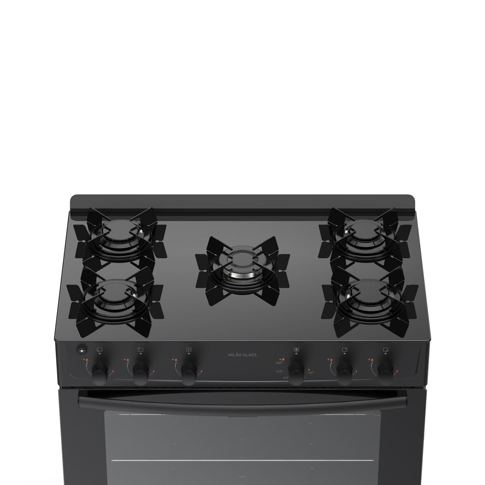 Fogão de Piso Atlas 5 Bocas com Mesa de Vidro Milão Preto - Bivolt
